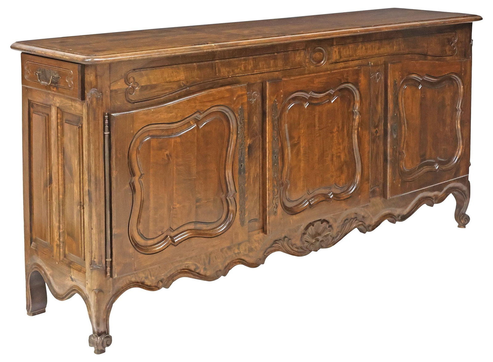 LARGE FRENCH PROVINCIAL LOUIS XV STYLE WALNUT SIDEBOARD (1 of 6)