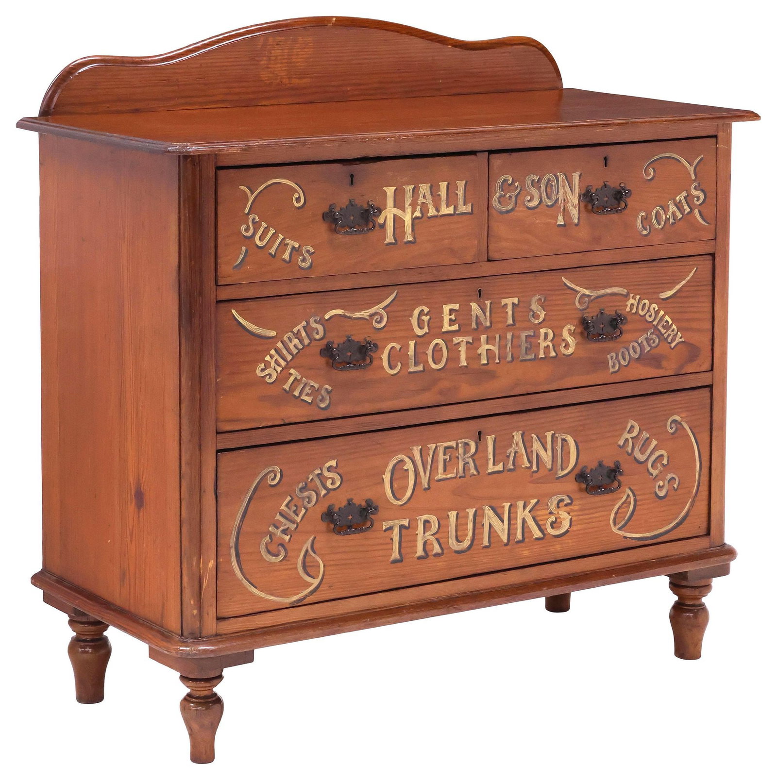 ENGLISH VICTORIAN PAINT-DECORATED STAINED PINE CHEST OF DRAWERS (1 of 5)
