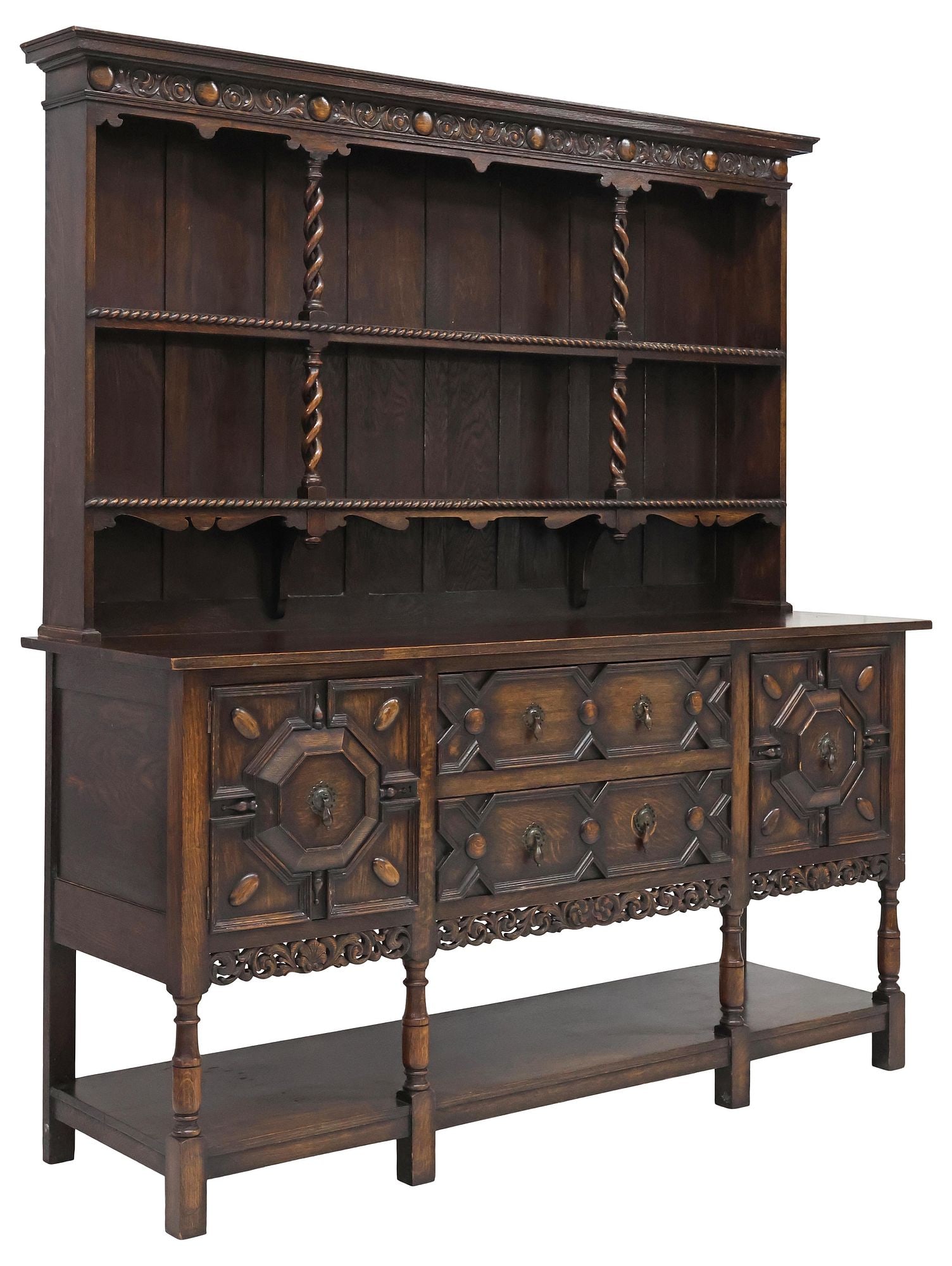 ENGLISH JACOBEAN STYLE CARVED OAK KITCHEN DRESSER (1 of 6)