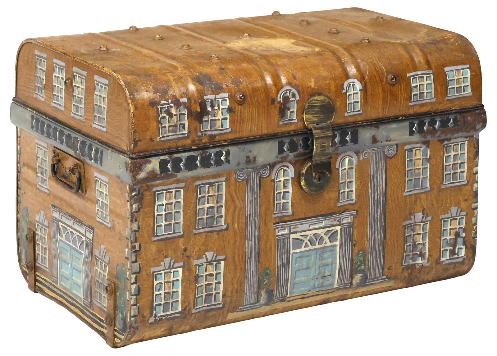 ENGLISH PAINTED IRON HOUSE FACADE STORAGE CHEST (1 of 6)