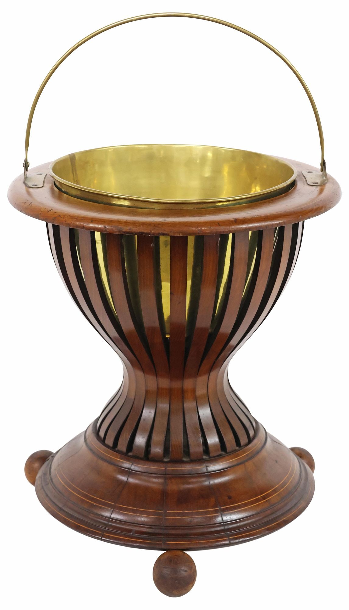 DUTCH INLAID MAHOGANY URN-FORM 'TEESTOOF' TEA KETTLE BUCKET (1 of 4)