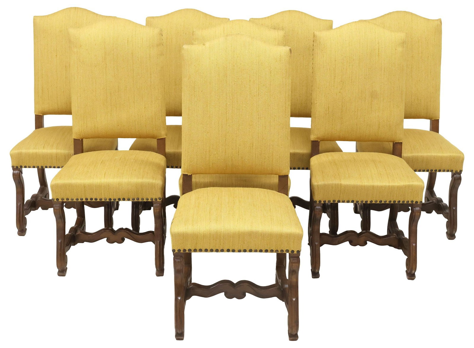 (8) FRENCH LOUIS XIV STYLE UPHOLSTERED WALNUT HIGHBACK DINING CHAIRS (1 of 4)