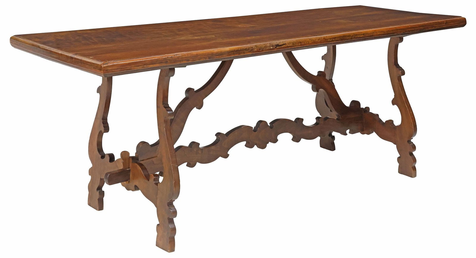ITALIAN BAROQUE STYLE CARVED WALNUT TRESTLE DINING TABLE (1 of 4)