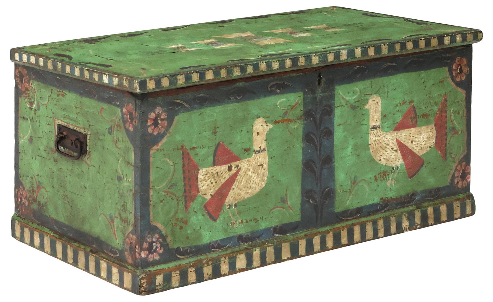 LARGE ENGLISH PAINT-DECORATED STORAGE CHEST / BLANKET BOX (1 of 5)