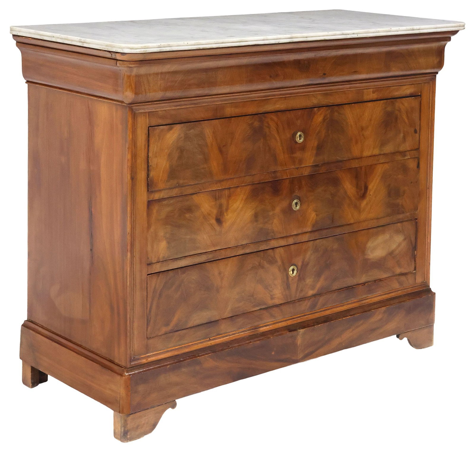 FRENCH LOUIS PHILIPPE PERIOD MARBLE TOP FIGURED WALNUT COMMODE (1 of 5)