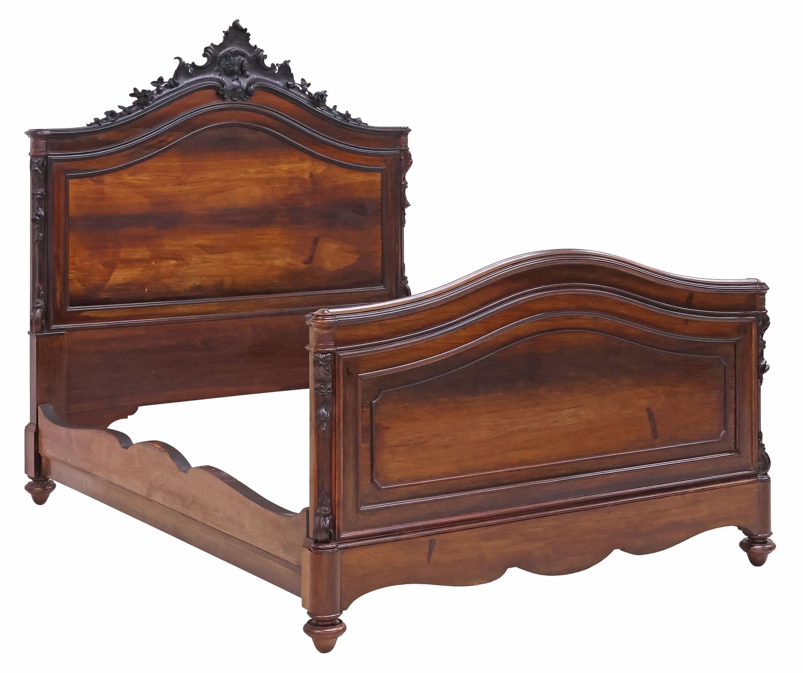 ITALIAN PARCEL-EBONIZED & CARVED WALNUT BED, 19TH C. (1 of 4)