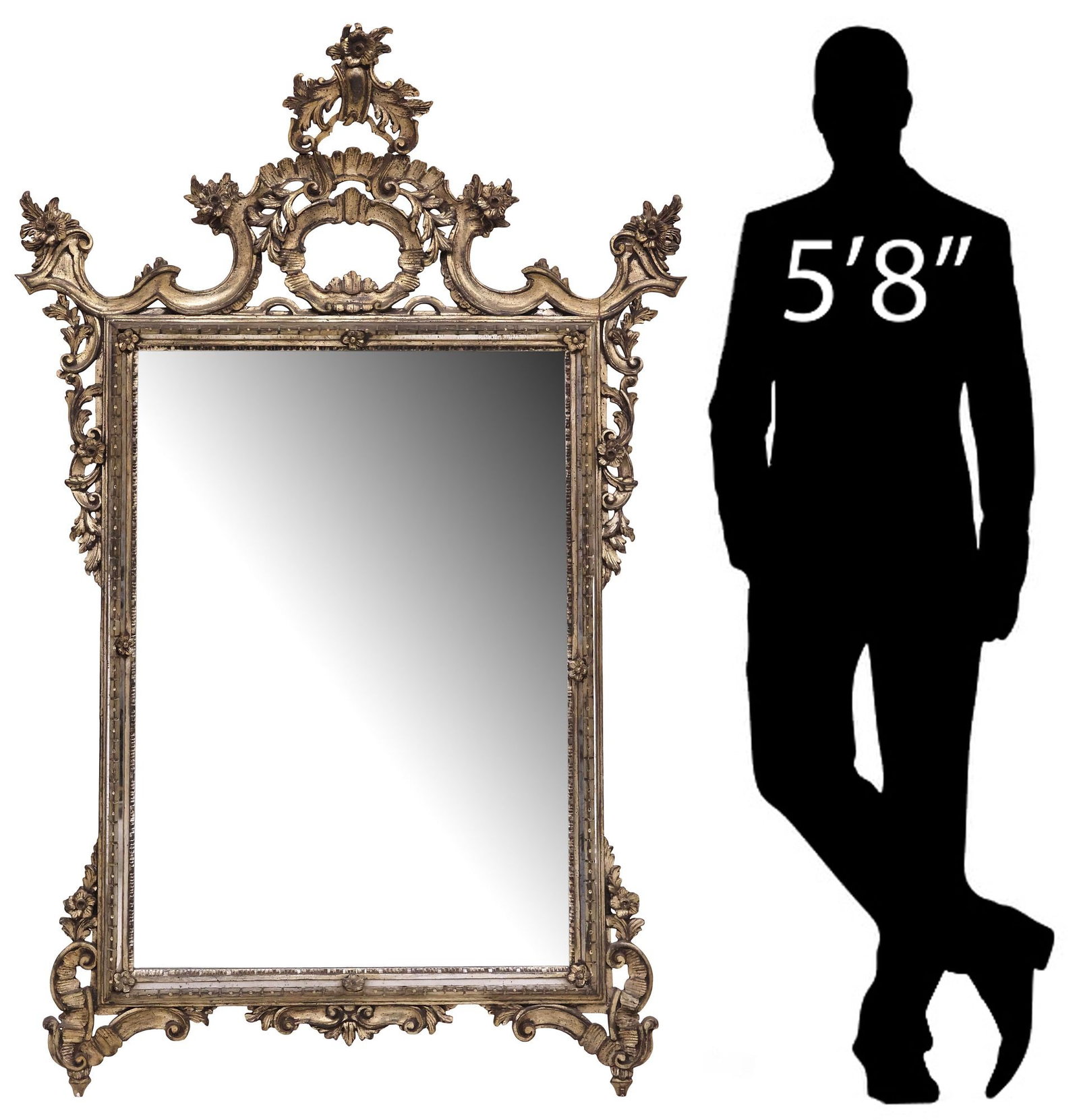 ITALIAN FLORENTINE SILVER-GILT OPENWORK MIRROR, 69.5"H (1 of 4)