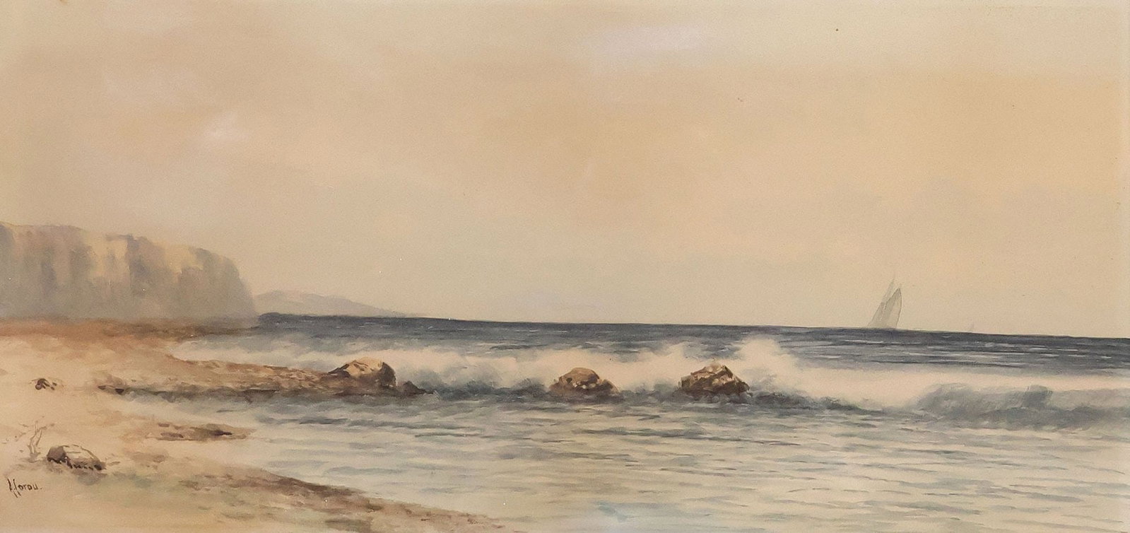 EDWARD MORAN (1829-1901) WATERCOLOR SEASCAPE PAINTING, 'DOVER' (1 of 5)