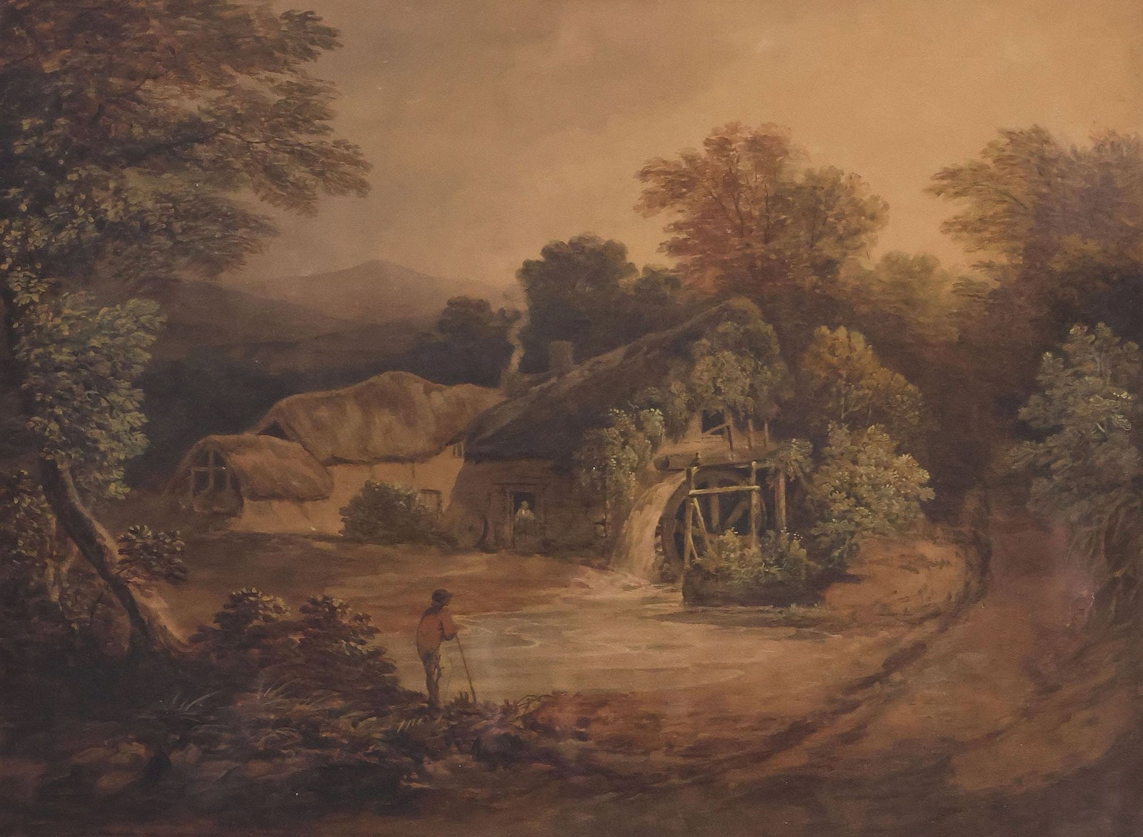 HENRIETTA ANNE FORTESCUE (ATTRIB.) WATERCOLOR, RURAL COTTAGE LANDSCAPE (1 of 8)