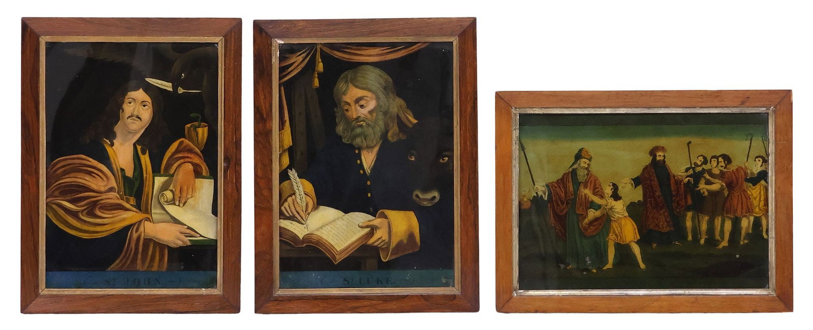 (3) ENGLISH SCHOOL REVERSE-PAINTED RELIGIOUS PRINTS ON GLASS (1 of 5)