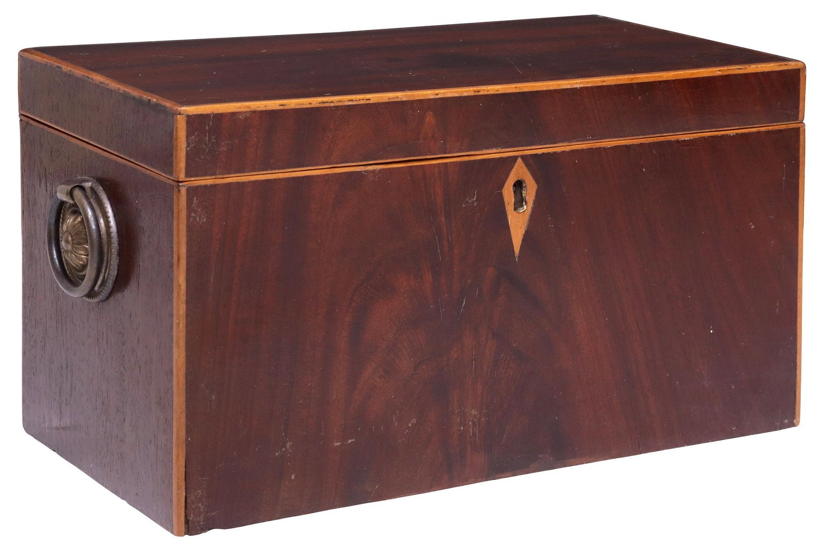 ENGLISH REGENCY PERIOD MAHOGANY & STRINGWORK TEA CADDY (1 of 5)