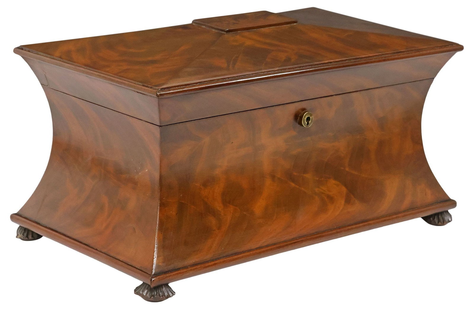 LARGE ENGLISH REGENCY PERIOD SARCOPHAGUS-FORM MAHOGANY TEA CADDY (1 of 6)