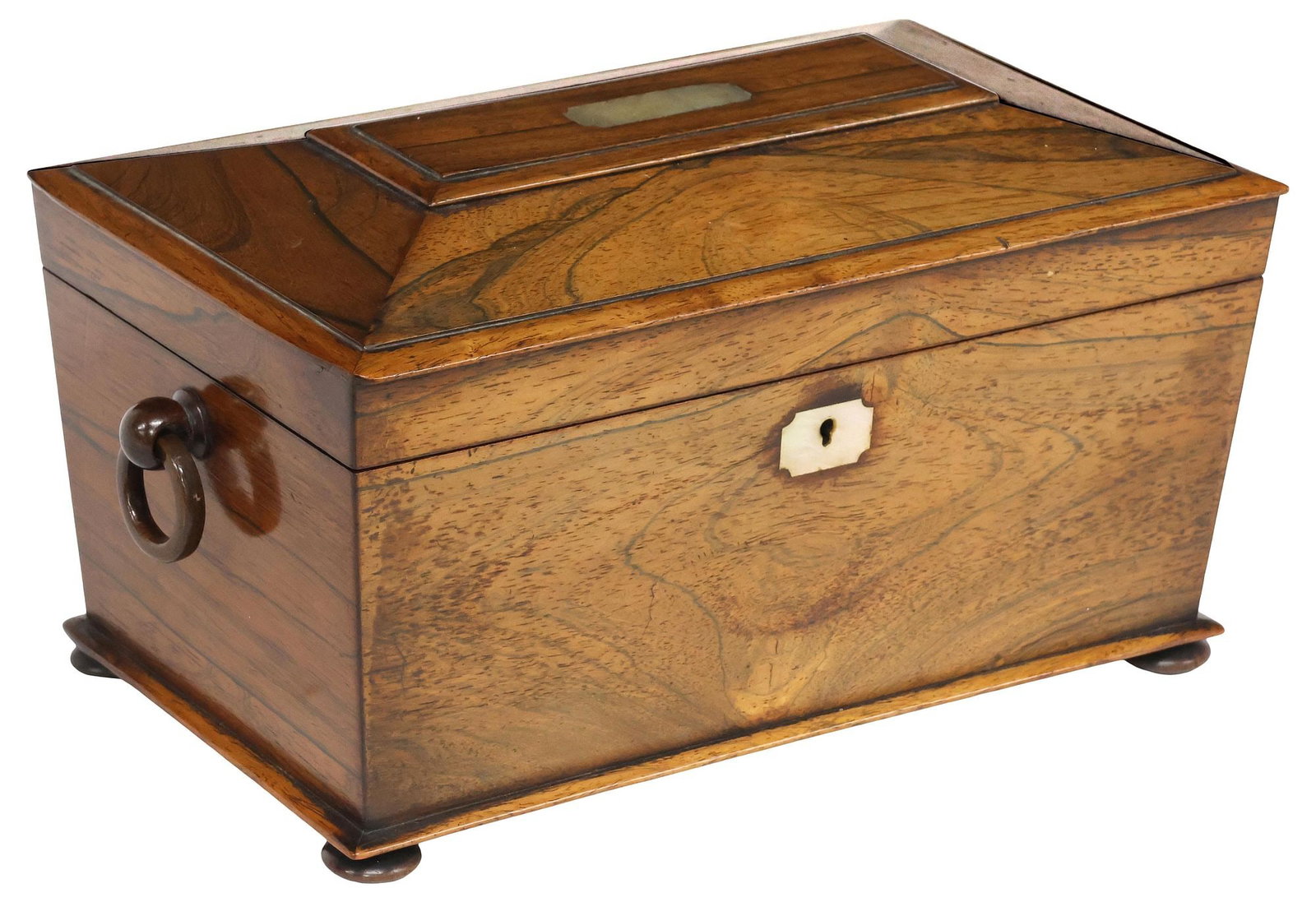 ENGLISH REGENCY PERIOD ROSEWOOD SARCOPHAGUS-FORM TEA CADDY (1 of 7)