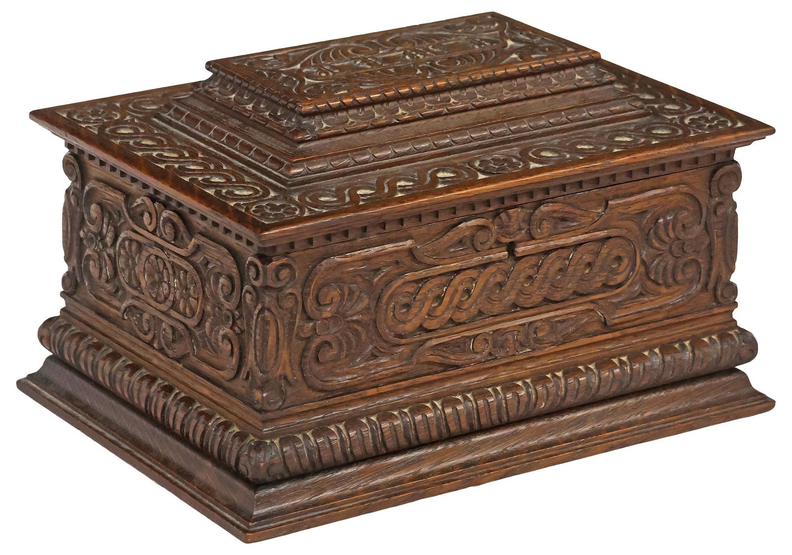 ENGLISH VICTORIAN HEAVILY CARVED OAK TABLE BOX W/ DIVIDED INTERIOR (1 of 7)