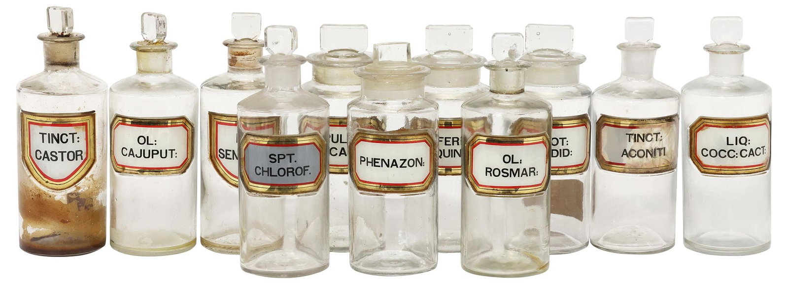 (11) ANTIQUE COLORLESS GLASS APOTHECARY / PHARMACY BOTTLES (1 of 5)