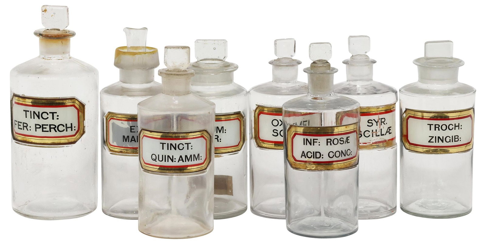 (8) ANTIQUE COLORLESS GLASS APOTHECARY / PHARMACY BOTTLES (1 of 5)