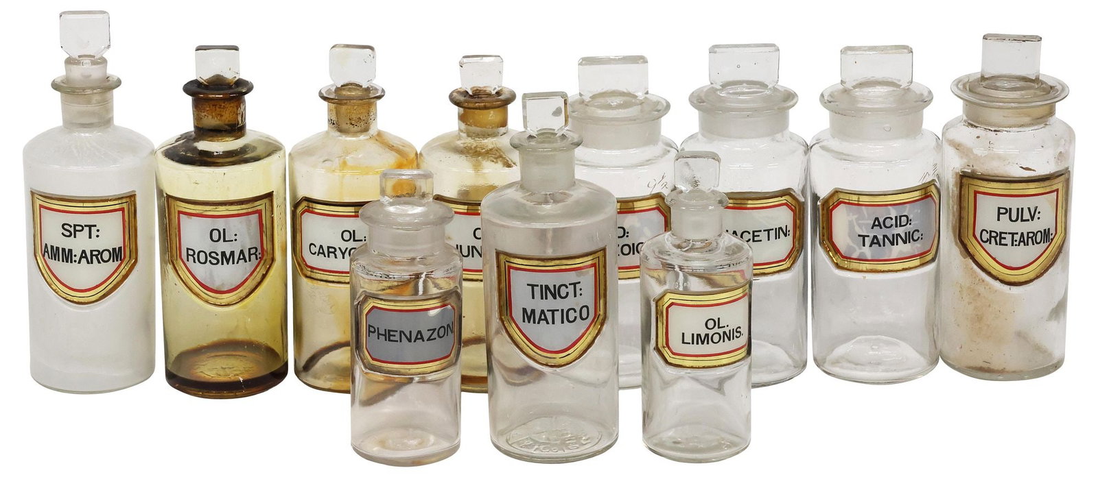 (11) ANTIQUE COLORLESS GLASS APOTHECARY / PHARMACY BOTTLES (1 of 5)