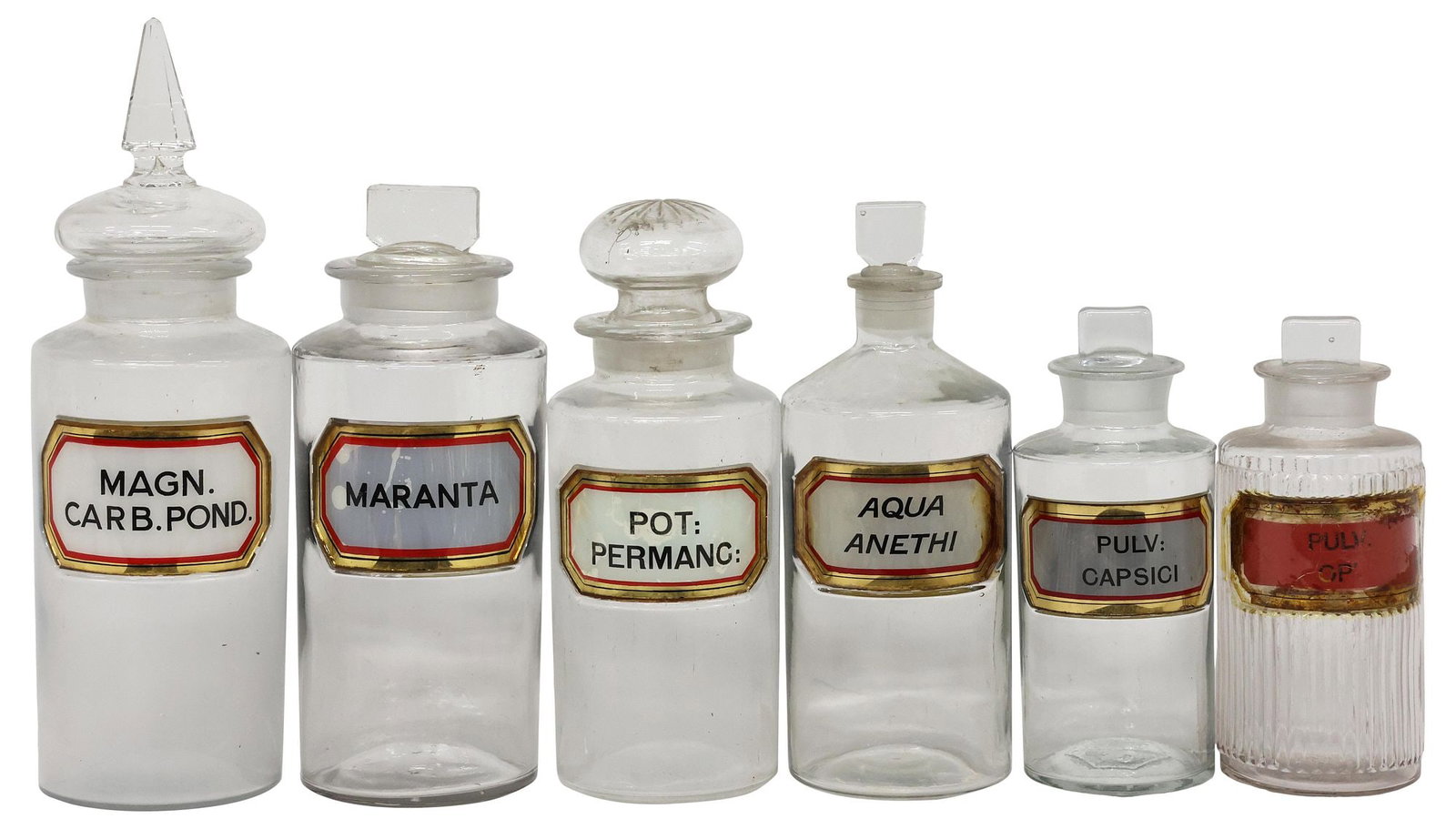 (6) LARGE ANTIQUE COLORLESS GLASS APOTHECARY / PHARMACY BOTTLES (1 of 5)