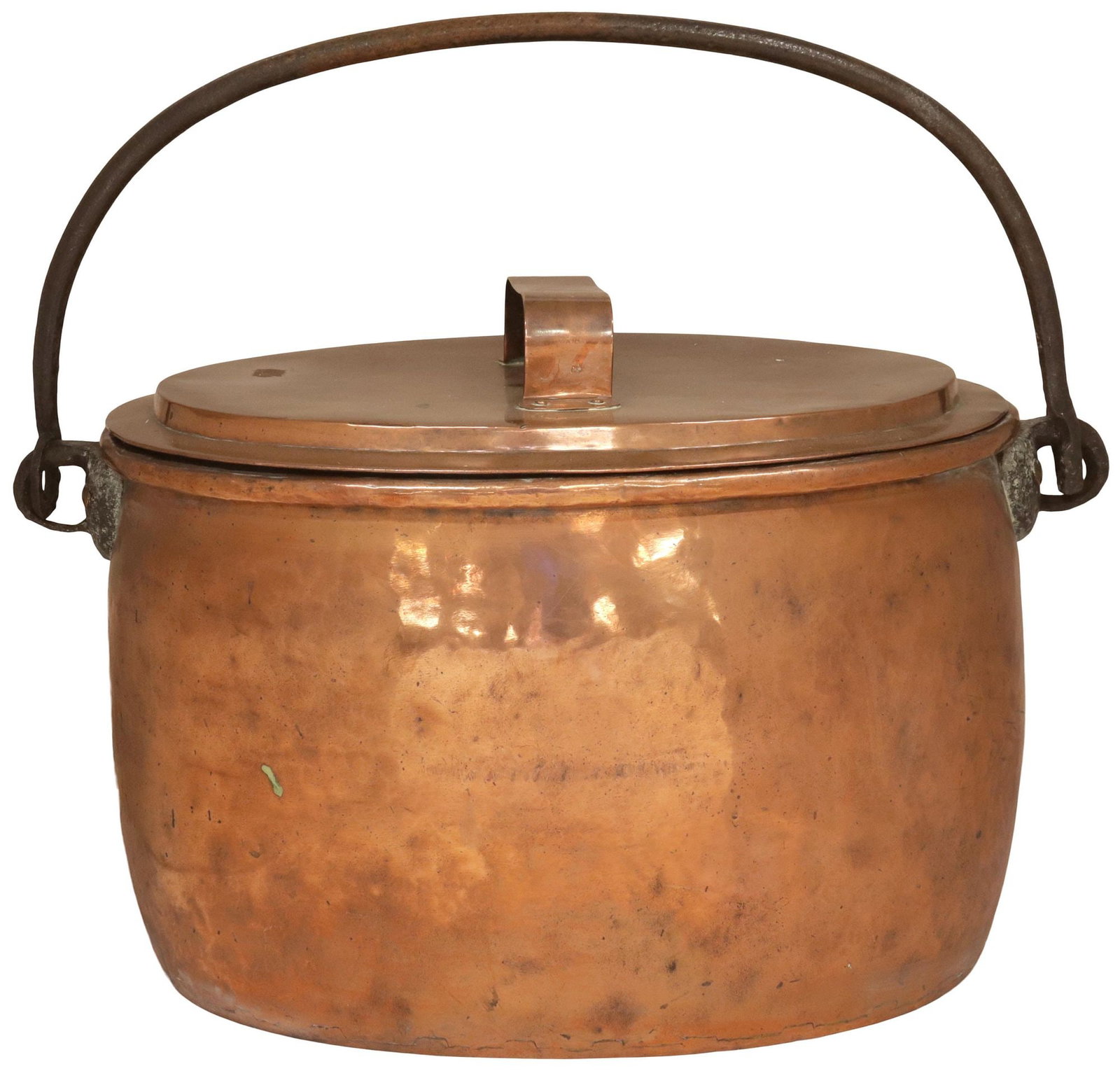 LARGE ENGLISH LIDDED COPPER POT WITH IRON HANDLE (1 of 4)