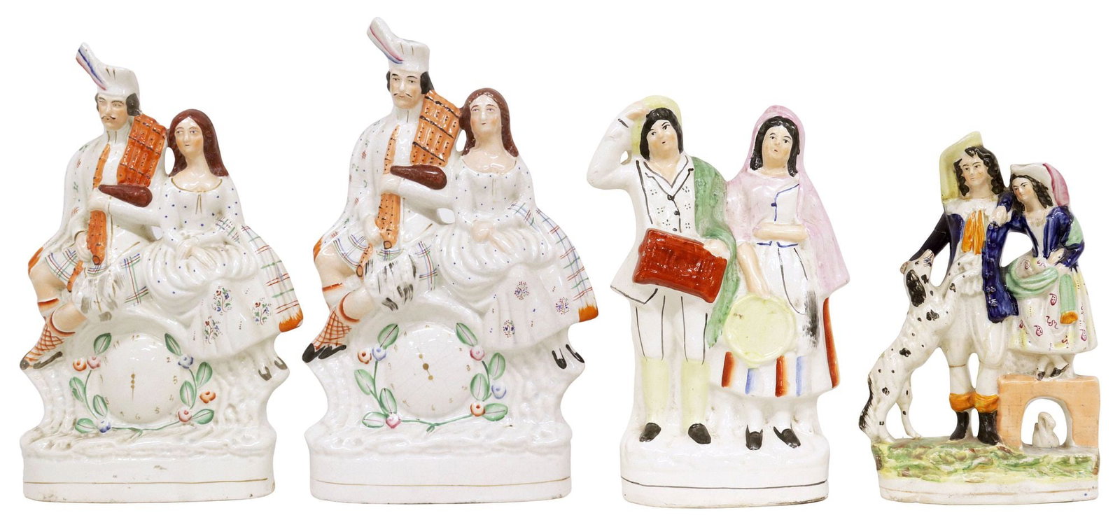 (4) ENGLISH VICTORIAN STAFFORDSHIRE MANTEL FIGURAL GROUPS (1 of 6)