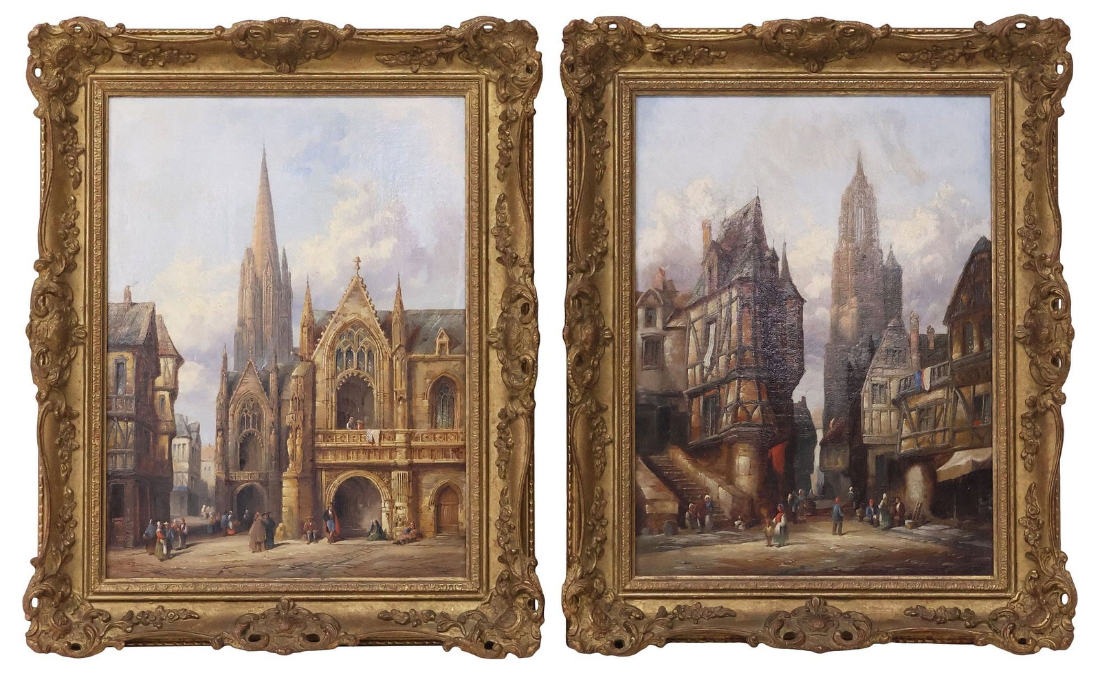 (2) SIGNED H. SCHAFER (19TH C.) PAINTINGS, EUROPEAN CATHEDRAL & TOWN VIEWS (1 of 7)