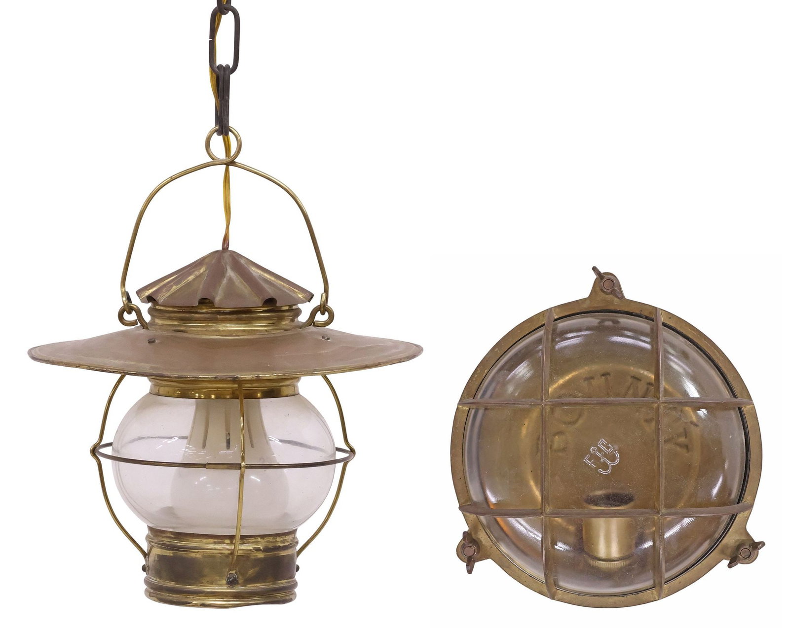 (2) CONTINENTAL MARITIME CAGED BRASS 1-LT LANTERN & BULKHEAD LAMP (1 of 6)