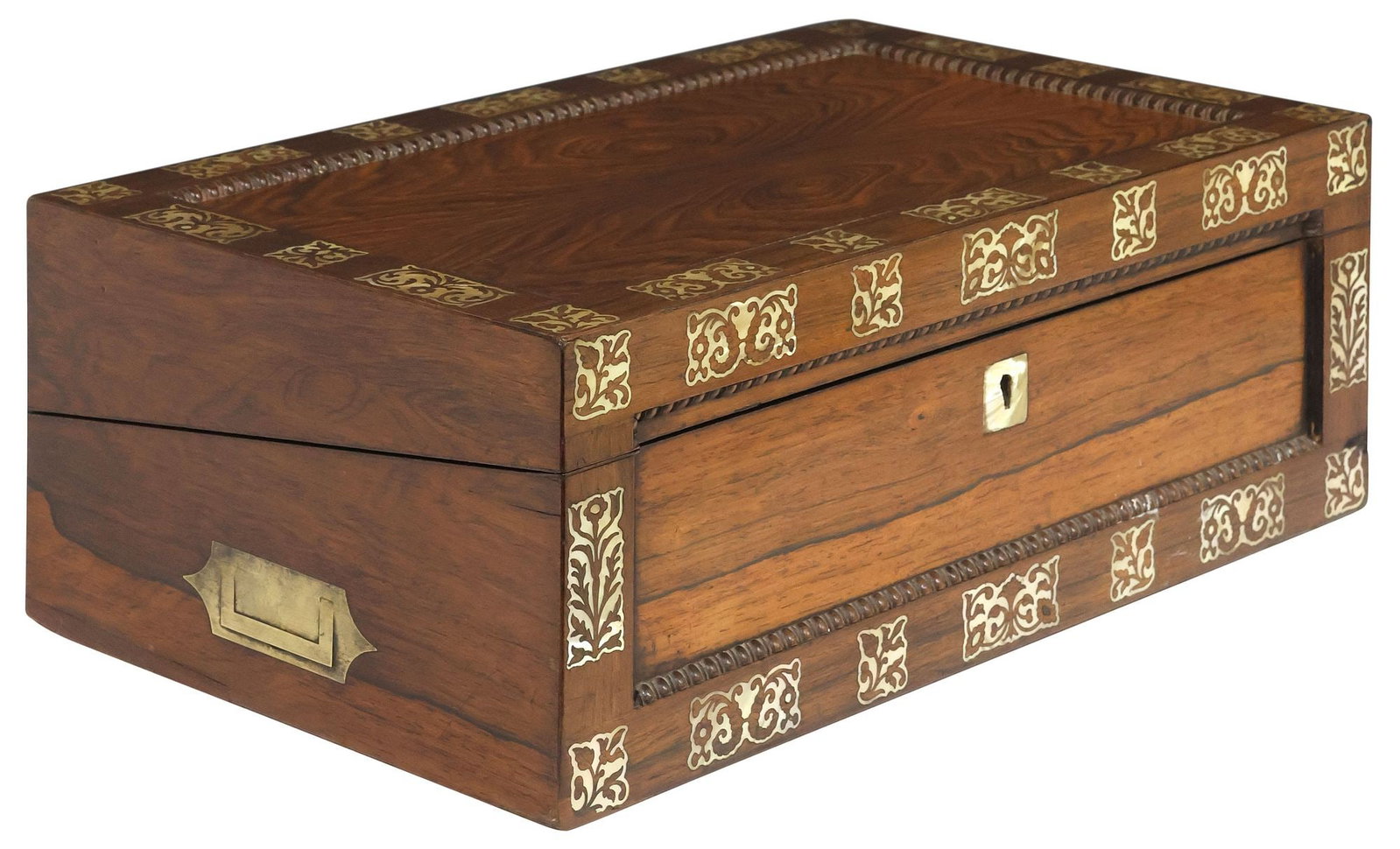 ENGLISH HIGHLY FIGURED ROSEWOOD & MOP INLAID WRITING SLOPE / TRAVEL DESK (1 of 9)