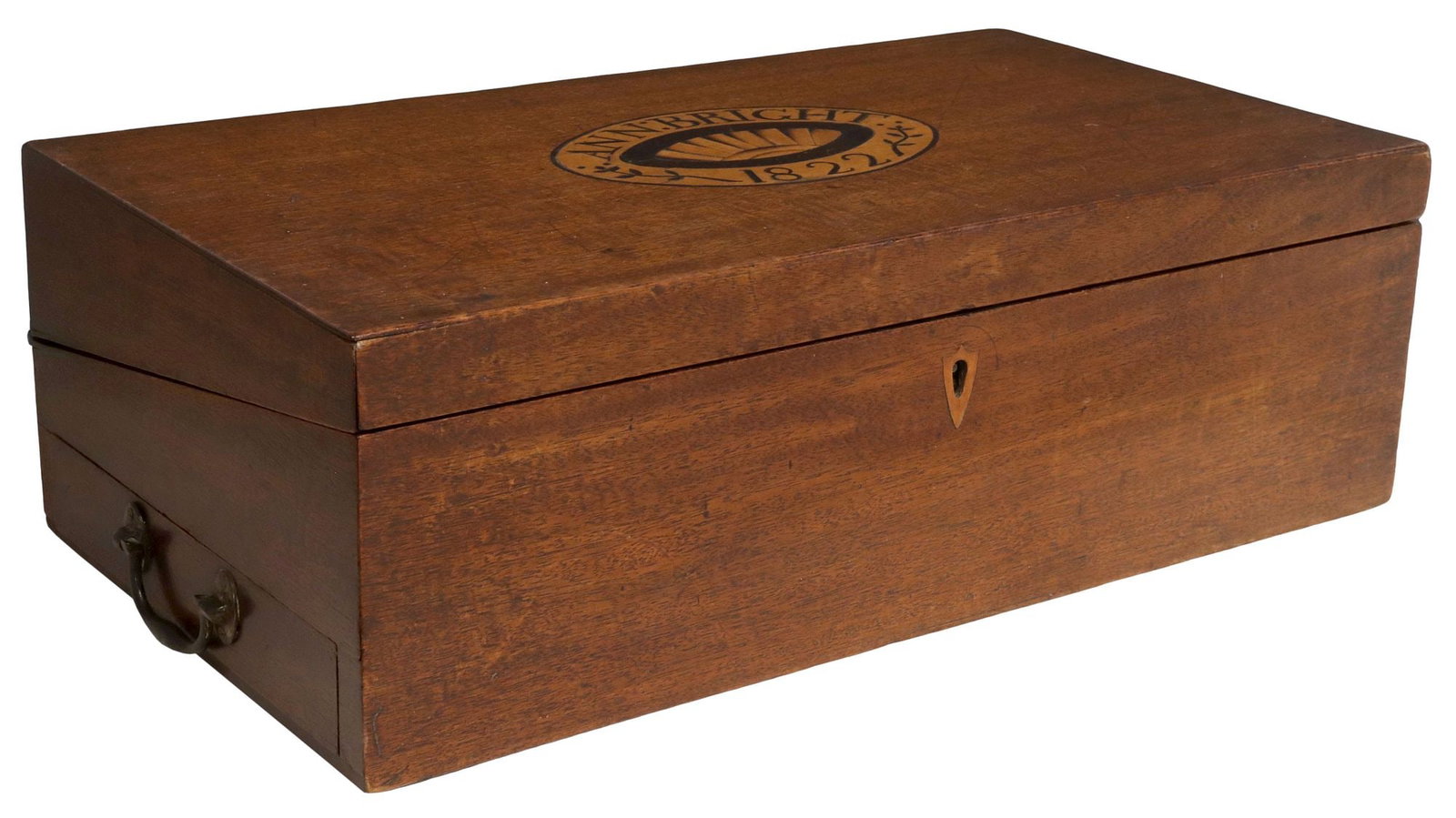 ENGLISH GEORGIAN PERIOD MAHOGANY INLAID WRITING SLOPE / TRAVEL DESK, DATED 1822 (1 of 9)