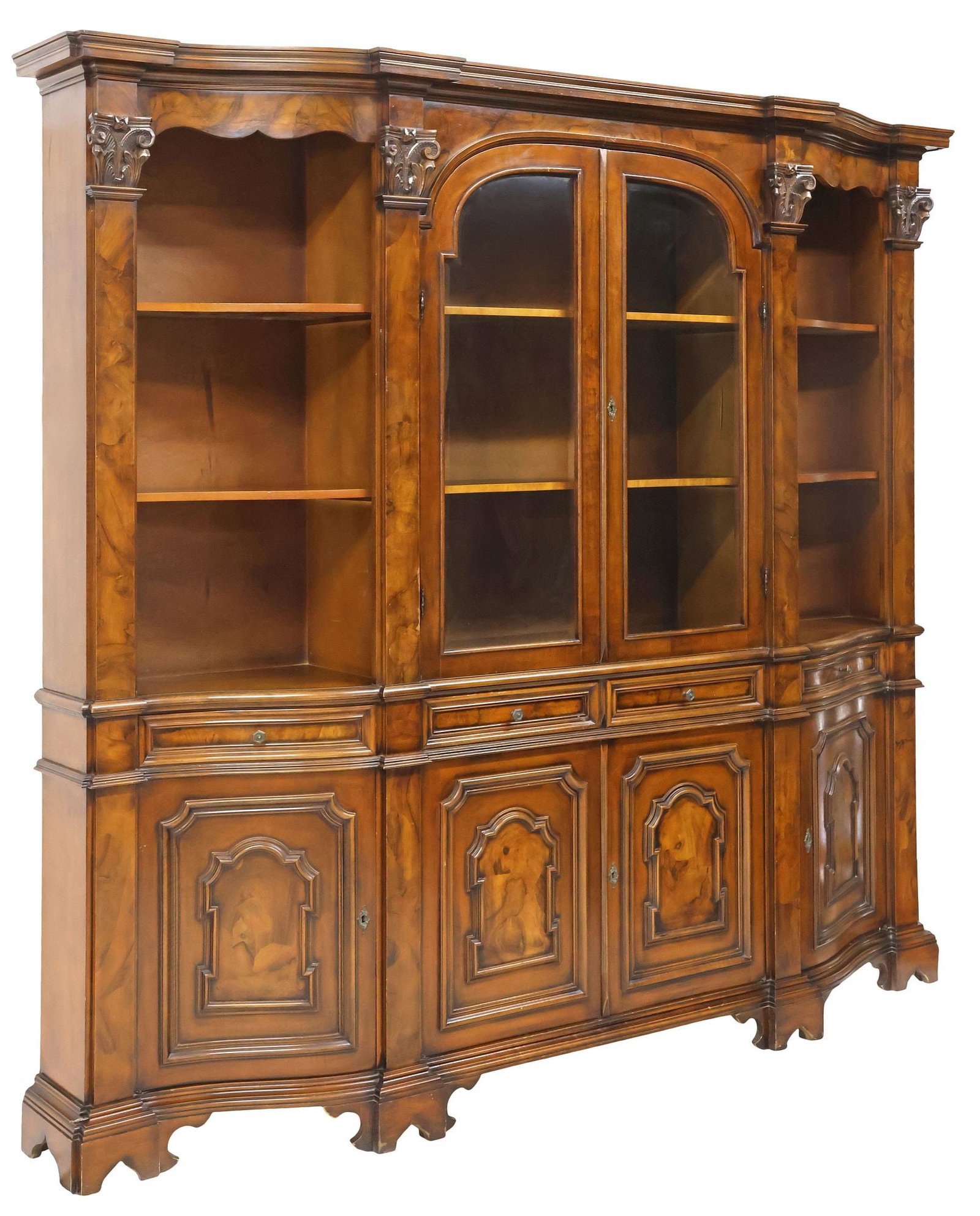 ITALIAN BAROQUE STYLE CARVED & GLAZED WALNUT BOOKCASE (1 of 5)