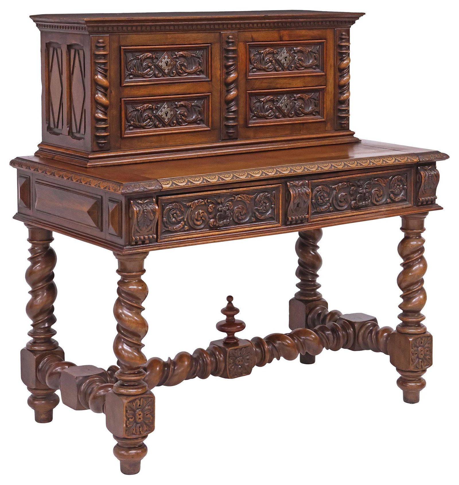 EXCEPTIONAL HENRI II STYLE CARVED OAK WRITING DESK / BUREAU (1 of 5)