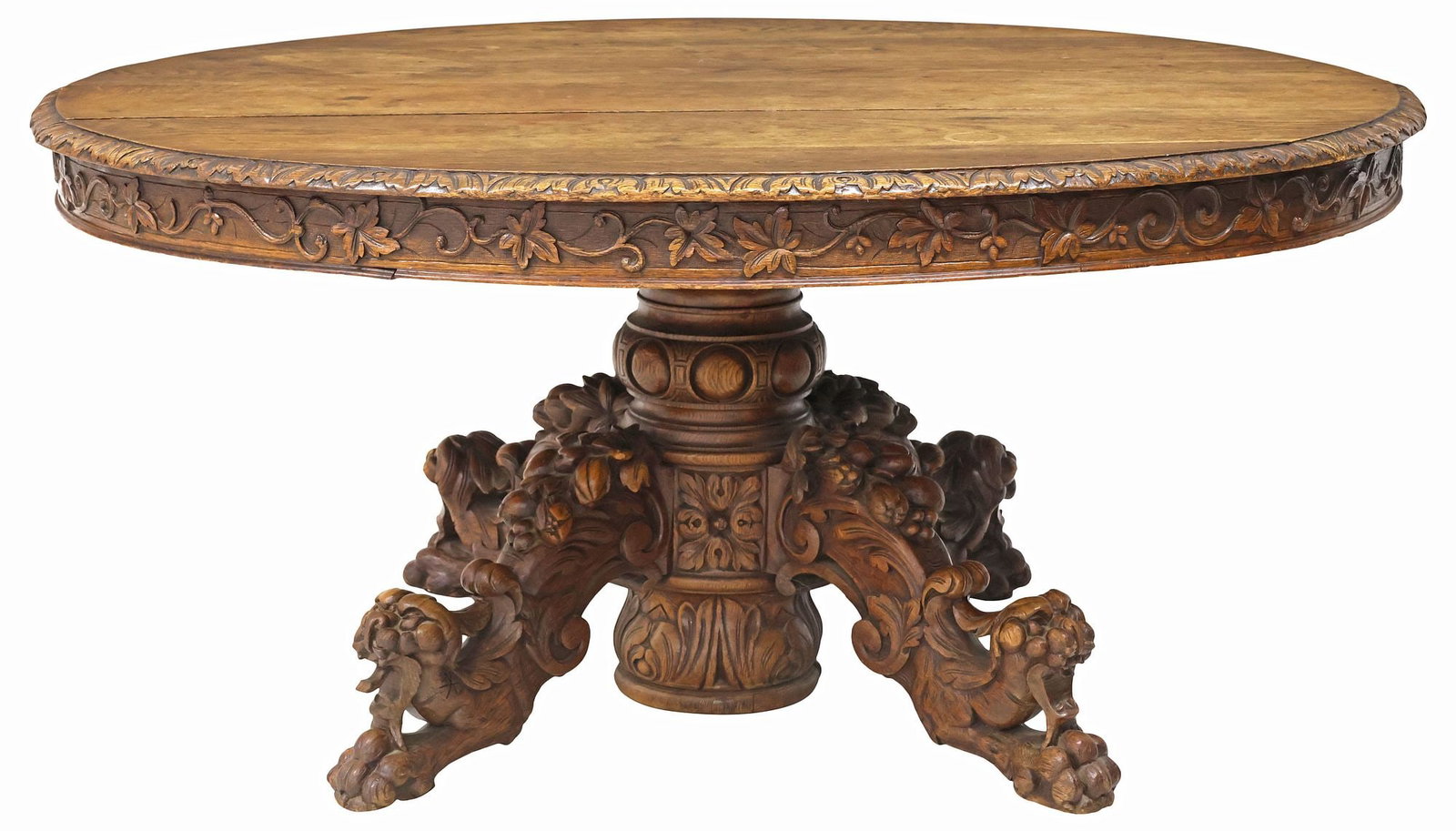 FRENCH HENRI II STYLE CARVED OAK FIGURAL DINING TABLE (1 of 5)