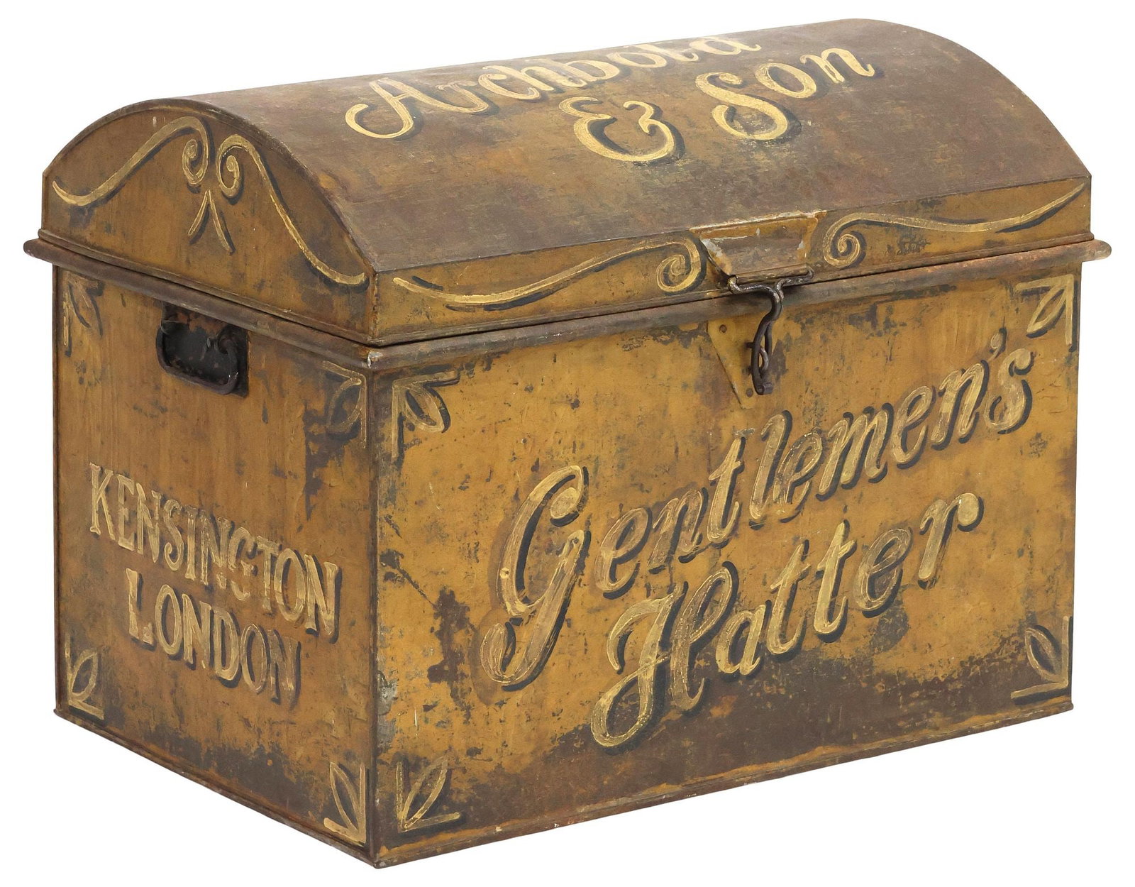 ENGLISH EDWARDIAN PAINTED IRON 'ARCHIBOLD & SONS' DOME-TOP TRUNK (1 of 6)