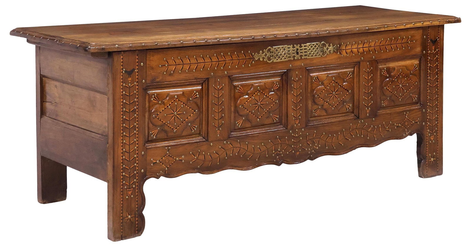 LARGE FRENCH PROVINCIAL PARQUETRY INLAID STORAGE CHEST, 71"L (1 of 7)