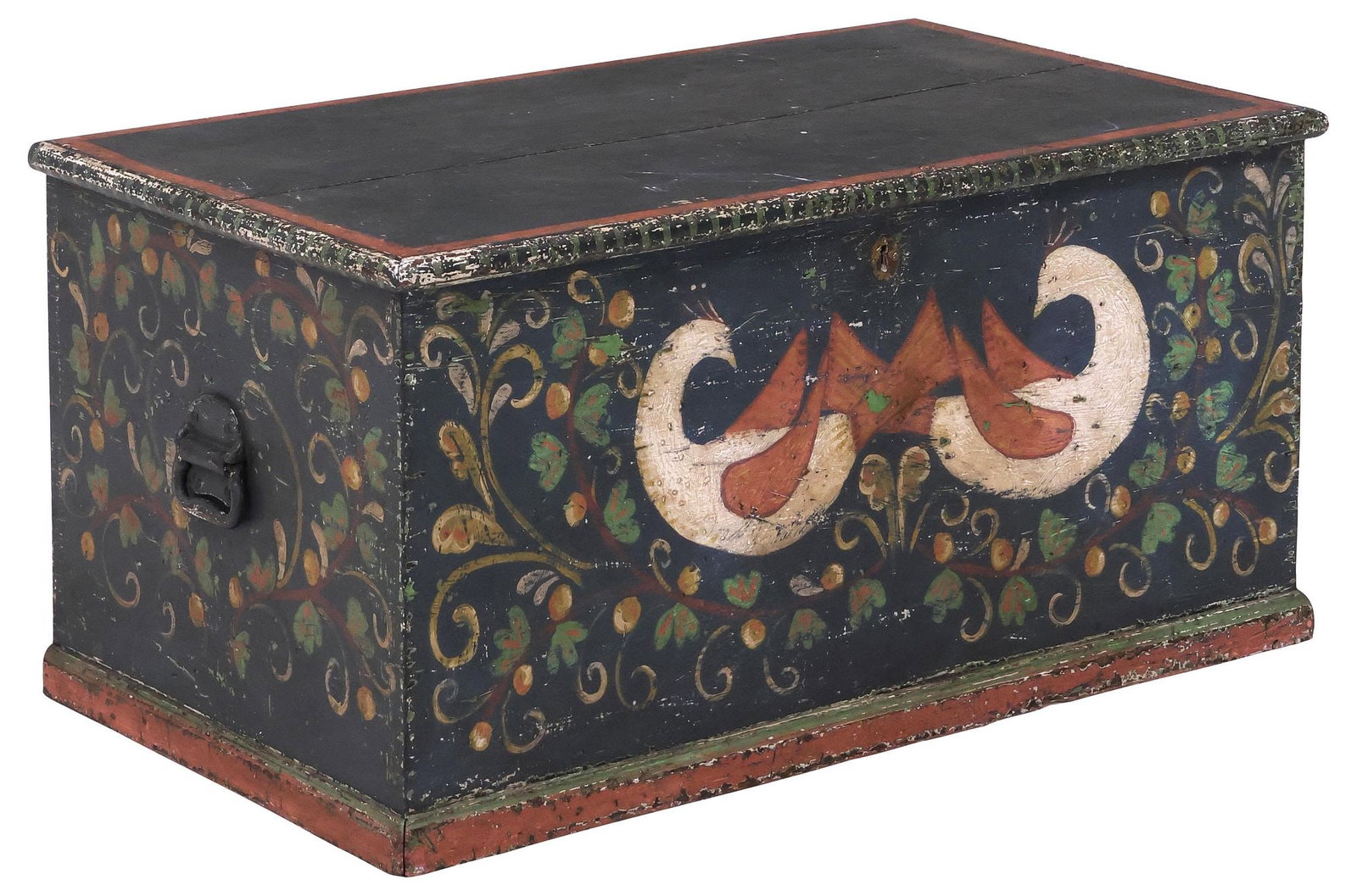 ENGLISH PAINT-DECORATED PINE BLANKET BOX / STORAGE CHEST (1 of 5)