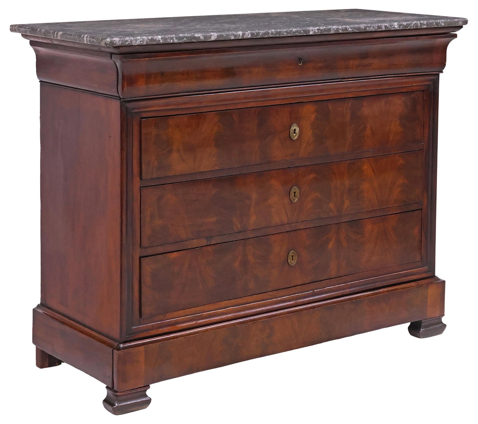 FRENCH LOUIS PHILIPPE PERIOD MARBLE-TOP MAHOGANY 5-DRAWER COMMODE (1 of 6)