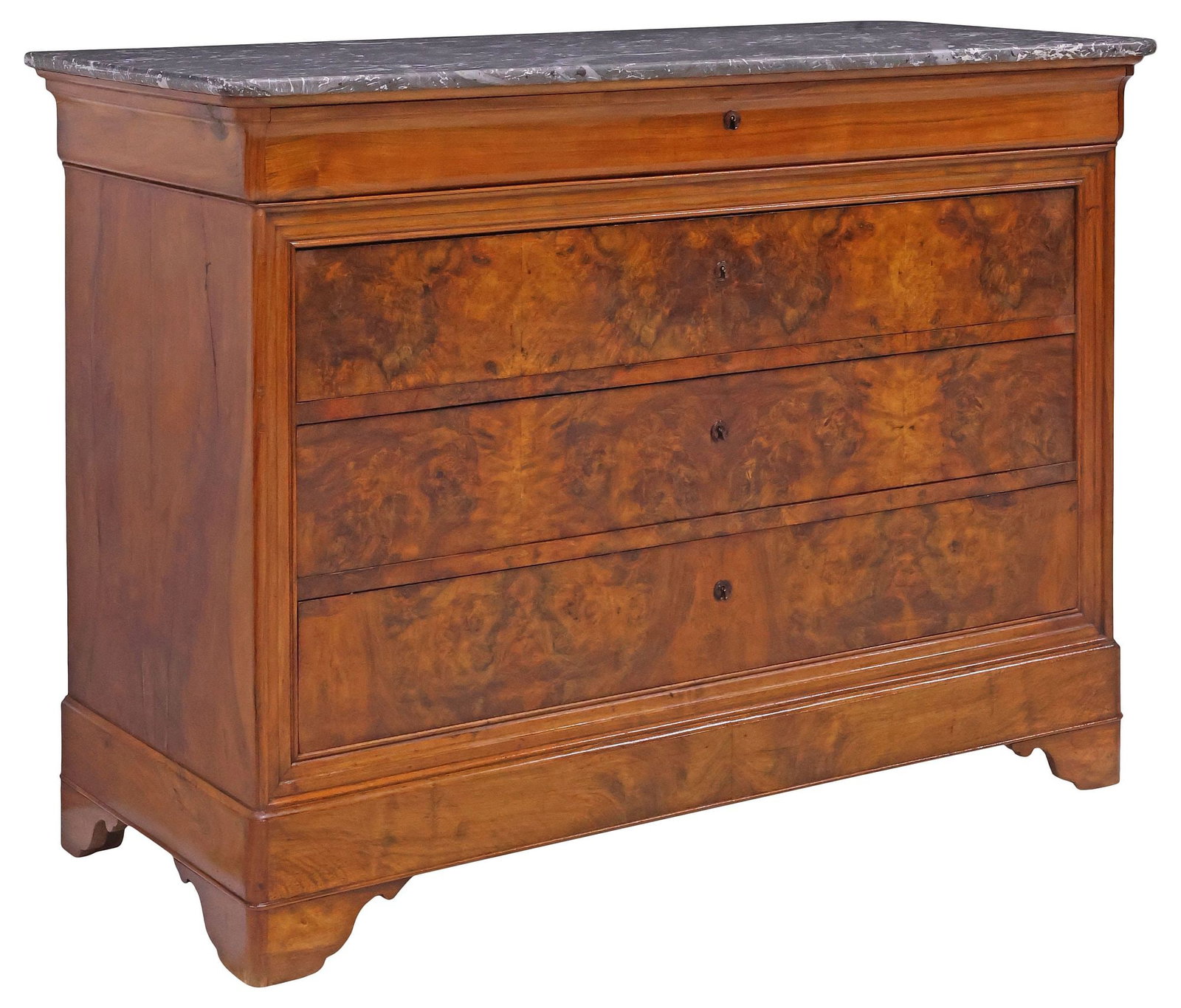 FRENCH LOUIS PHILIPPE PERIOD MARBLE-TOP FIGURED WALNUT COMMODE (1 of 5)