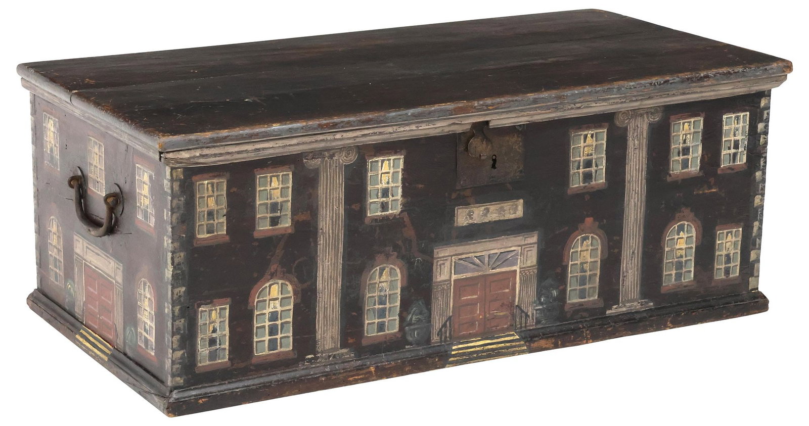 ENGLISH VICTORIAN PERIOD PAINT-DECORATED HOUSE FACADE STORAGE CHEST (1 of 5)
