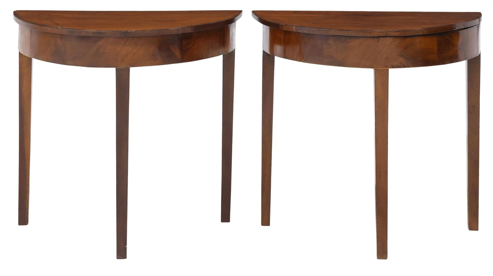 (2) NEOCLASSICAL STYLE INLAID MAHOGANY DEMILUNE SIDE TABLES (1 of 3)