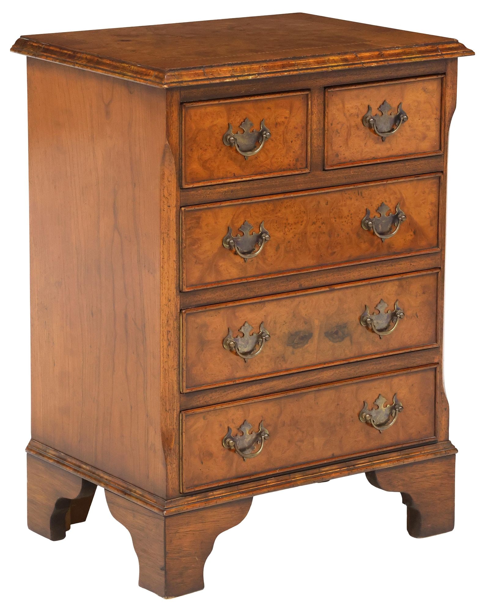 ENGLISH MAHOGANY & BURLED WALNUT DIMINUTIVE CHEST OF DRAWERS (1 of 5)