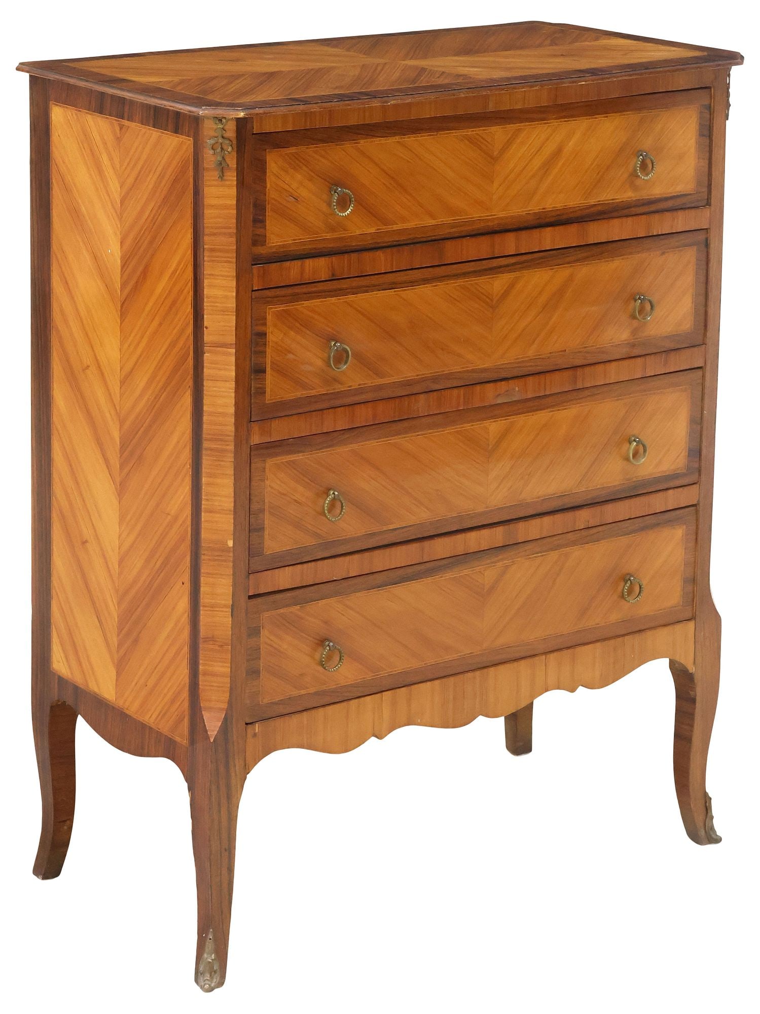 FRENCH TRANSITIONAL STYLE MATCHED-VENEER PETITE COMMODE