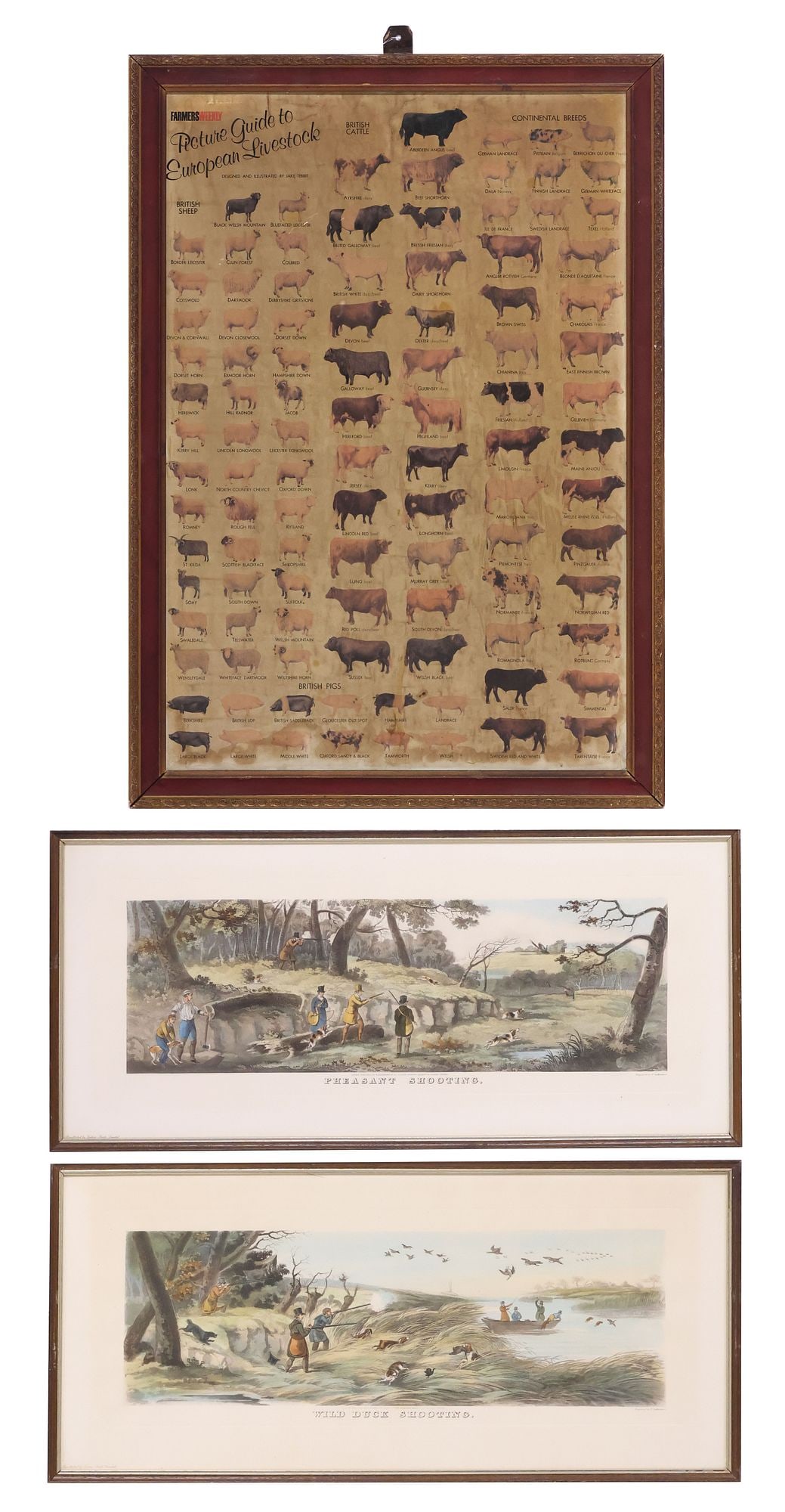 (3) ENGLISH ARTWORK, PRINTS AFTER THOMAS SUTHERLAND (D.1838) & CATTLE POSTER (1 of 8)