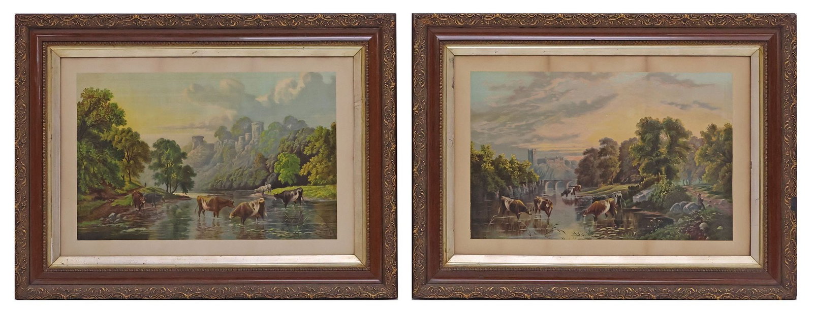 (2) LARGE CHROMOLITHOGRAPH PRINTS, CATTLE IN HIGHLAND LOCH LANDSCAPES (1 of 4)
