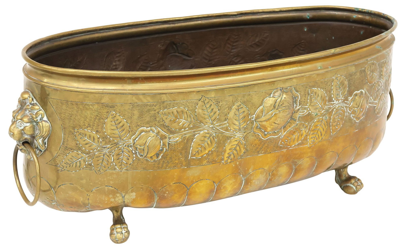 ENGLISH EDWARDIAN REPOUSSE BRASS JARDINIERE / PLANTER (1 of 6)