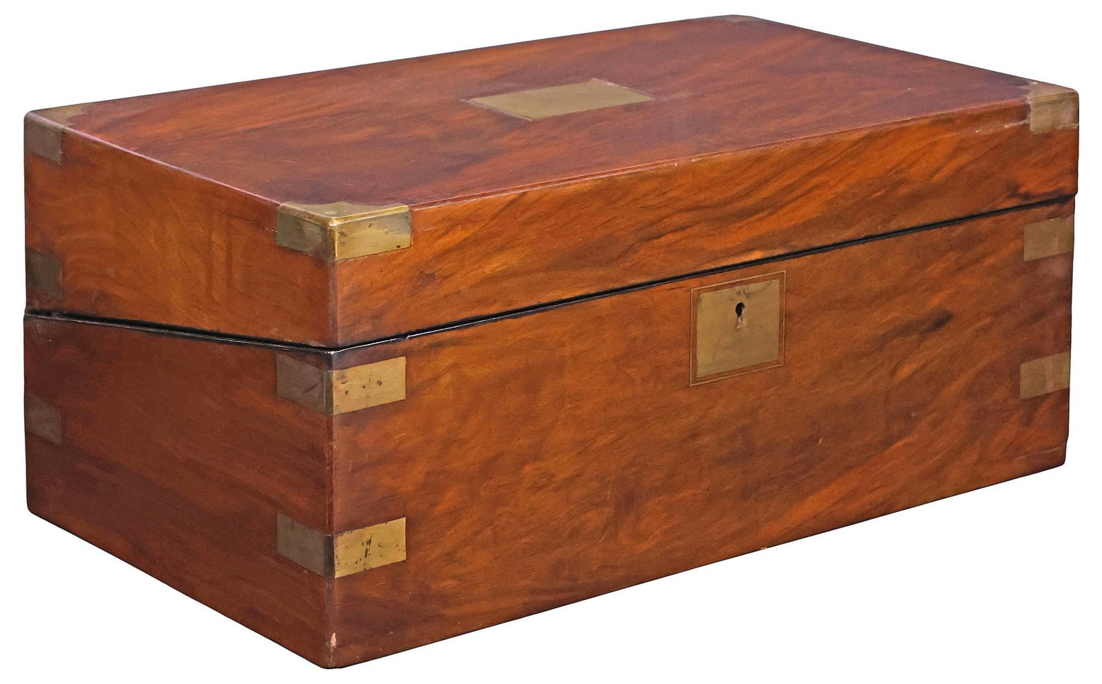 LARGE ENGLISH BRASS-BOUND WALNUT WRITING SLOPE / TRAVEL DESK (1 of 7)