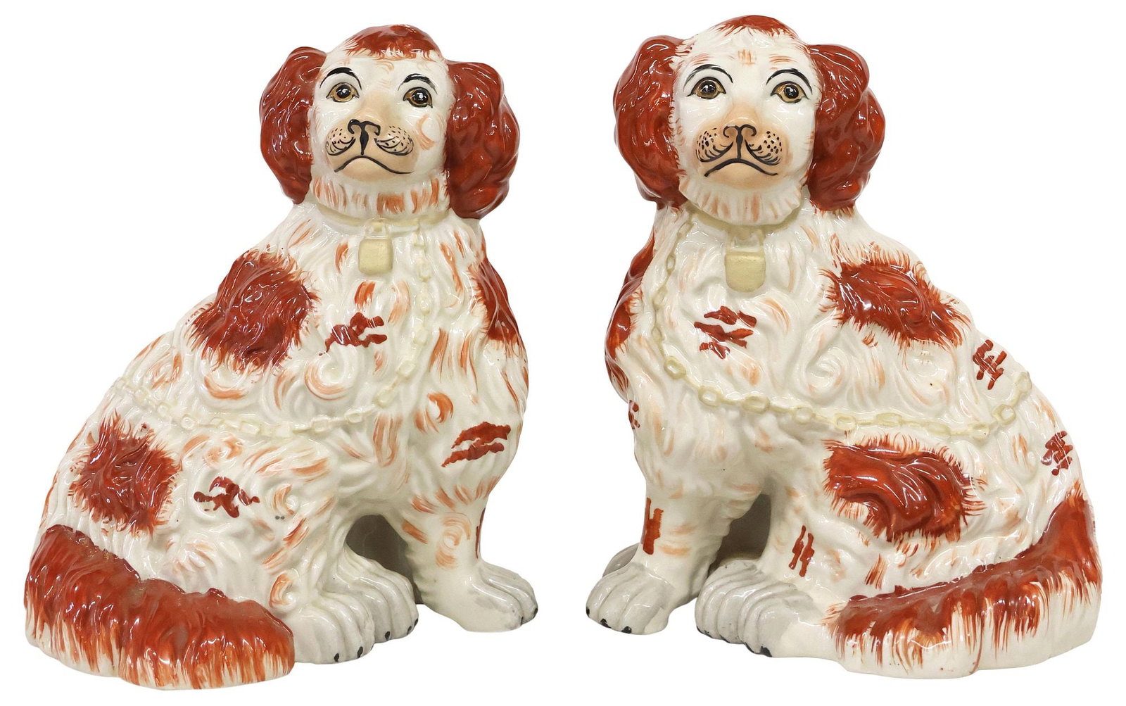(2) ENGLISH STAFFORDSHIRE SEATED SPANIEL MANTEL DOGS (1 of 3)