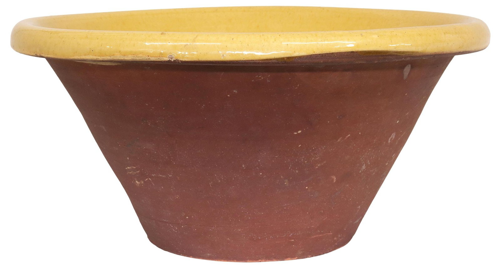 LARGE ENGLISH TERRACOTTA YELLOW SLIP GLAZE DAIRY BOWL / PANCHEON (1 of 4)
