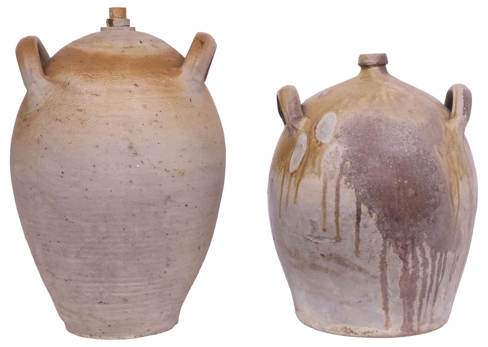 (2) LARGE FRENCH PROVINCIAL STONEWARE OIL JUGS (1 of 4)
