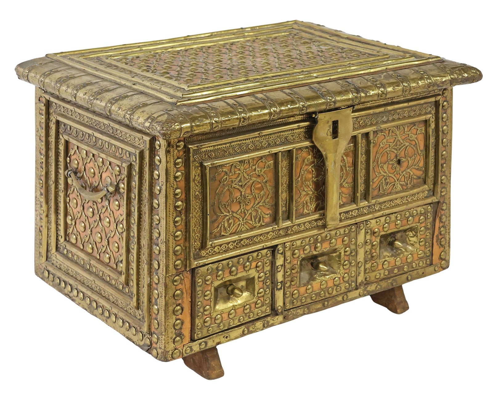 ANTIQUE MIDDLE-EASTERN BRASS & COPPER-CLAD STORAGE CHEST / COFFER (1 of 7)
