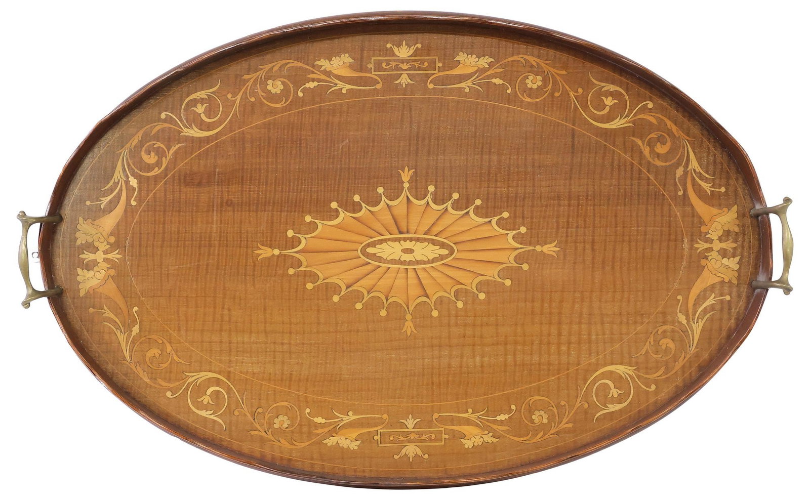 ENGLISH EDWARDIAN MARQUETRY-INLAID MAHOGANY SERVICE TRAY (1 of 4)