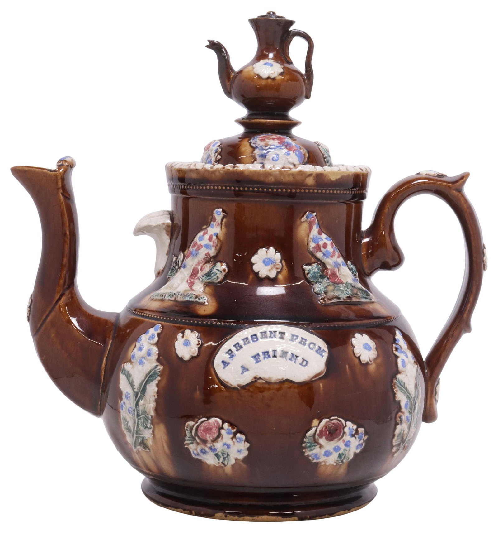 LARGE ENGLISH MEASHAM BARGEWARE POTTERY TEAPOT (1 of 5)